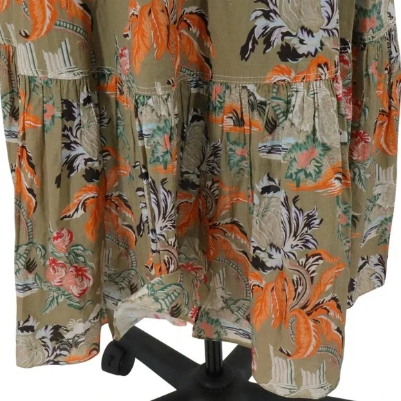 Peter Pilotto Khaki Cotton Floral Gathered Short Sleeve Dress US Size 8 - Picture 7 of 10